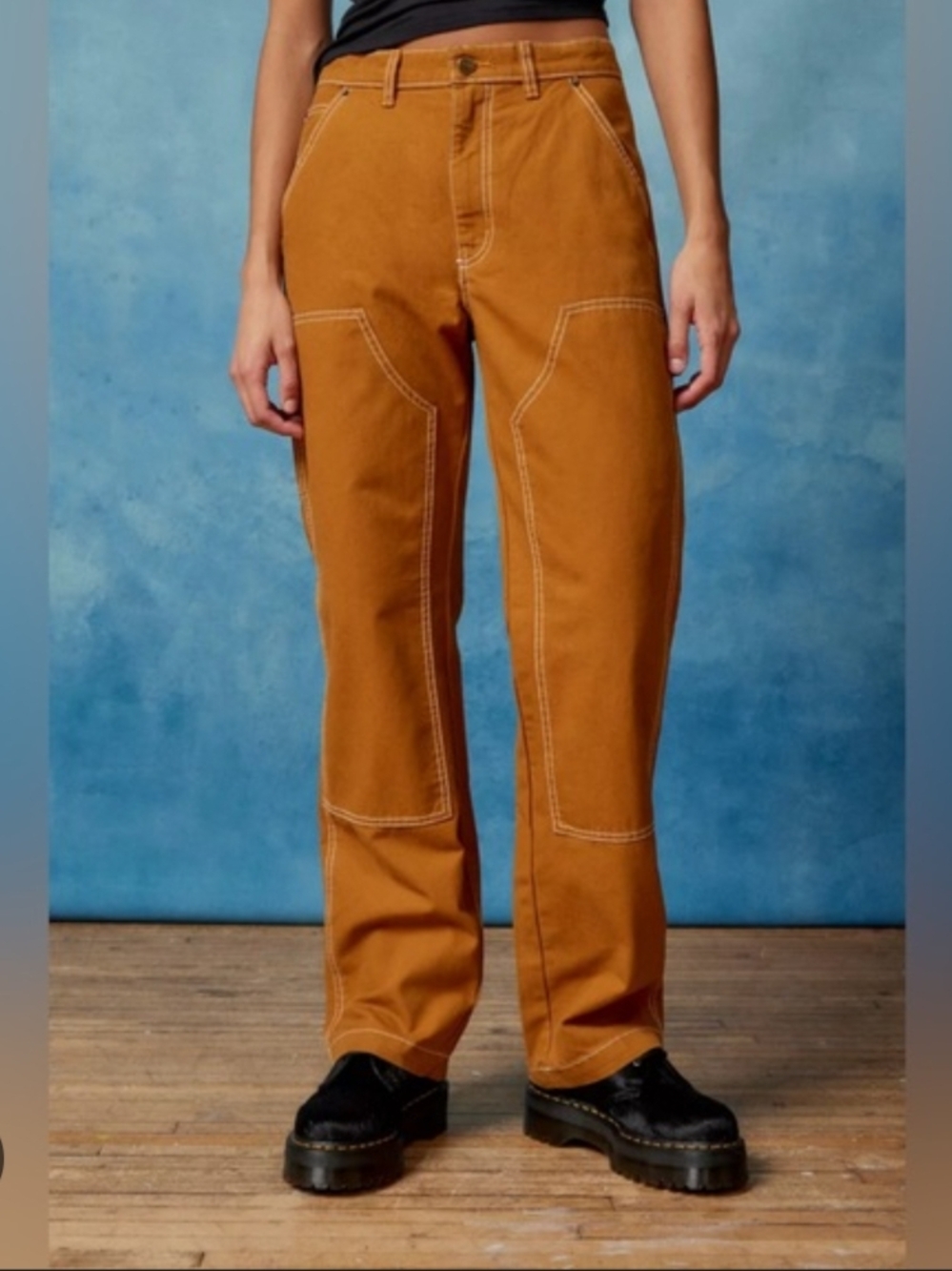 BDG Women's Canvas Carpenter pants in Rusty Mustard Yellow Orange, sz 27